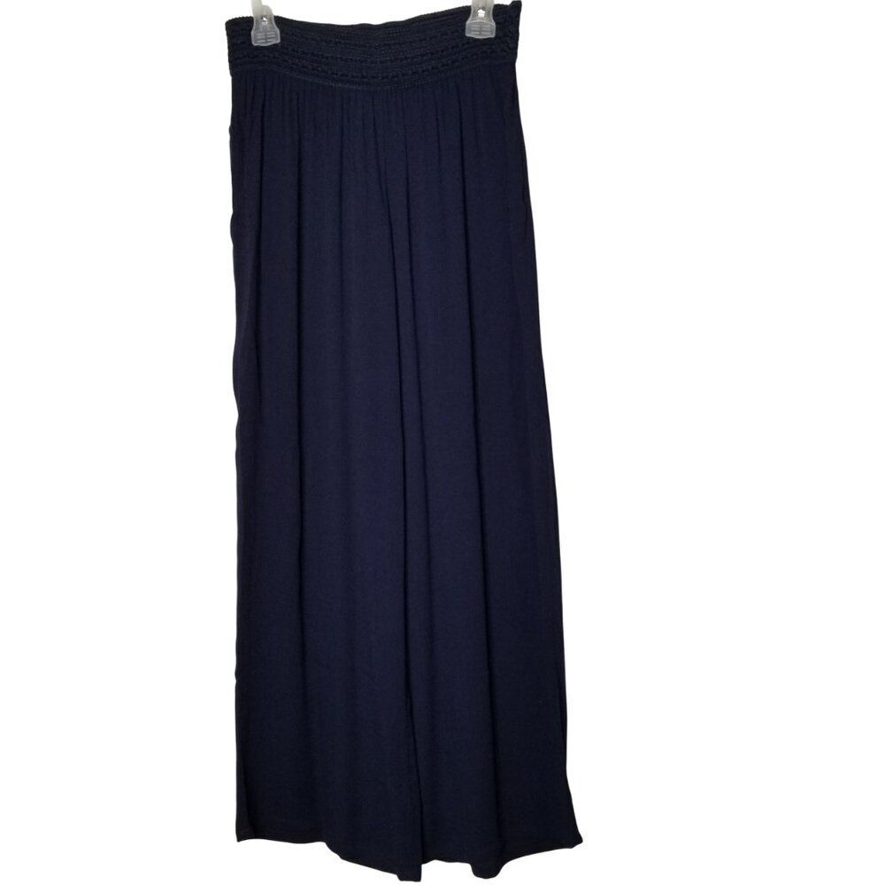 💚3/$15 I.N. Studio Blue Crinkle Wide Leg Pants Elastic Waist Size Large